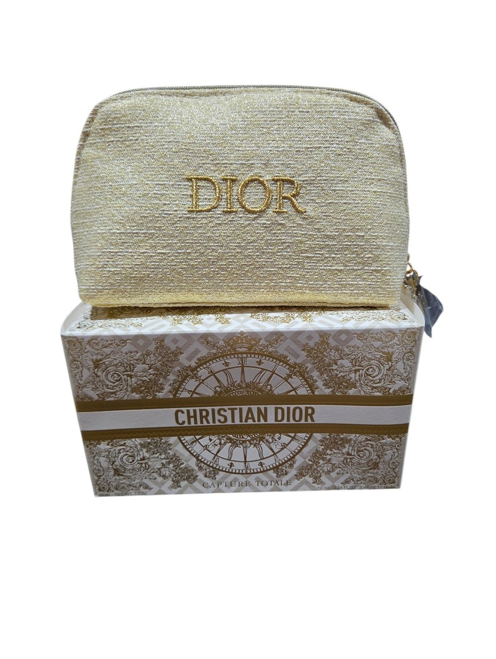 Dior Shimmery Gold Glittery Embroidered Cosmetic Pouch